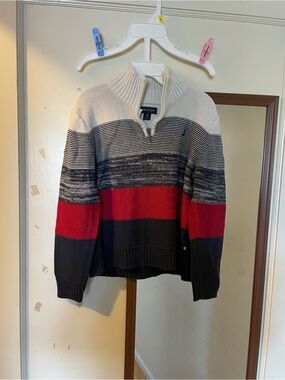 Nautica Striped Quarter-Zip Sweater in Cream, Red & Navy( kids)